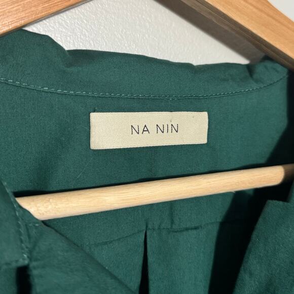 Women's Size 1 (XS-M) Na Nin Clarke 100% Cotton Poplin Button Up Emerald Green - Picture 2 of 5